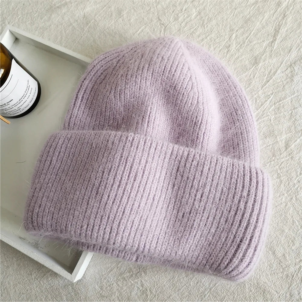 Women Winter Hat Real Rabbit Fur Winter Hats For Women Fashion Warm Beanie Hats Women Solid Adult Cover Head Cap