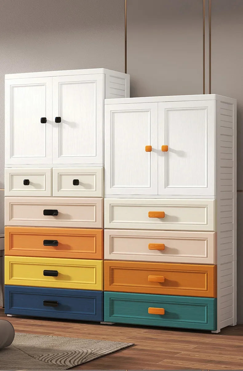 New model 70-Face wide thickened wardrobe simple bedroom plastic cabinet double door drawer type clothes hanging storage cabinet