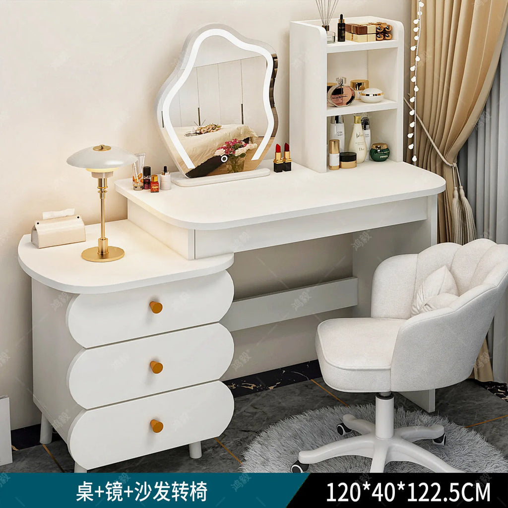 Bedroom Mirror Dressing Table Desk White Drawers Light Makeup Vanity Wood Room Penteadeira Com Espelho Dresser Furniture