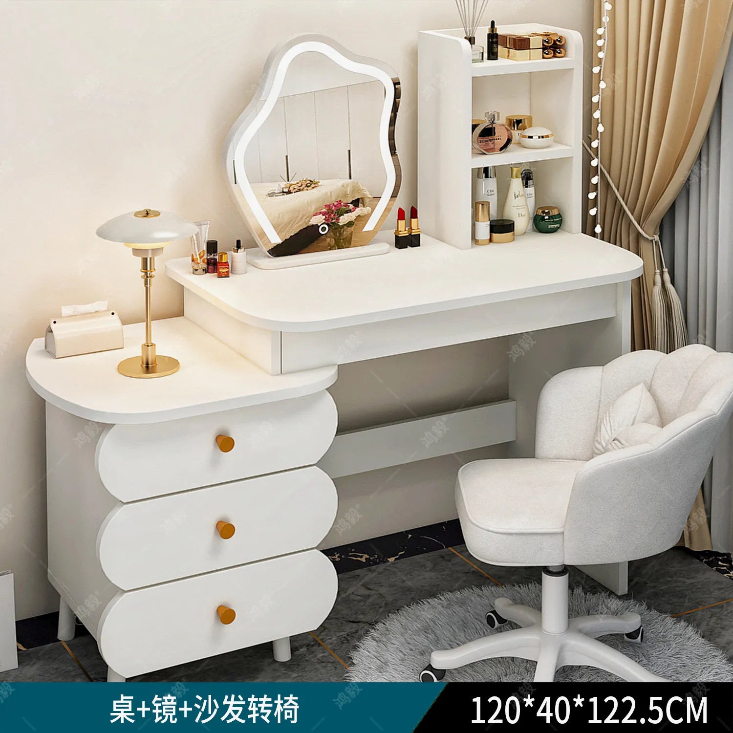 Bedroom Mirror Dressing Table Desk White Drawers Light Makeup Vanity Wood Room Penteadeira Com Espelho Dresser Furniture