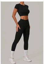 2PCS Yoga Set Gym Clothes Seamless Sportswear Yoga Suits Women Fitness Tracksuits Sports Short Sleeves Gym Leggings Sports Suits