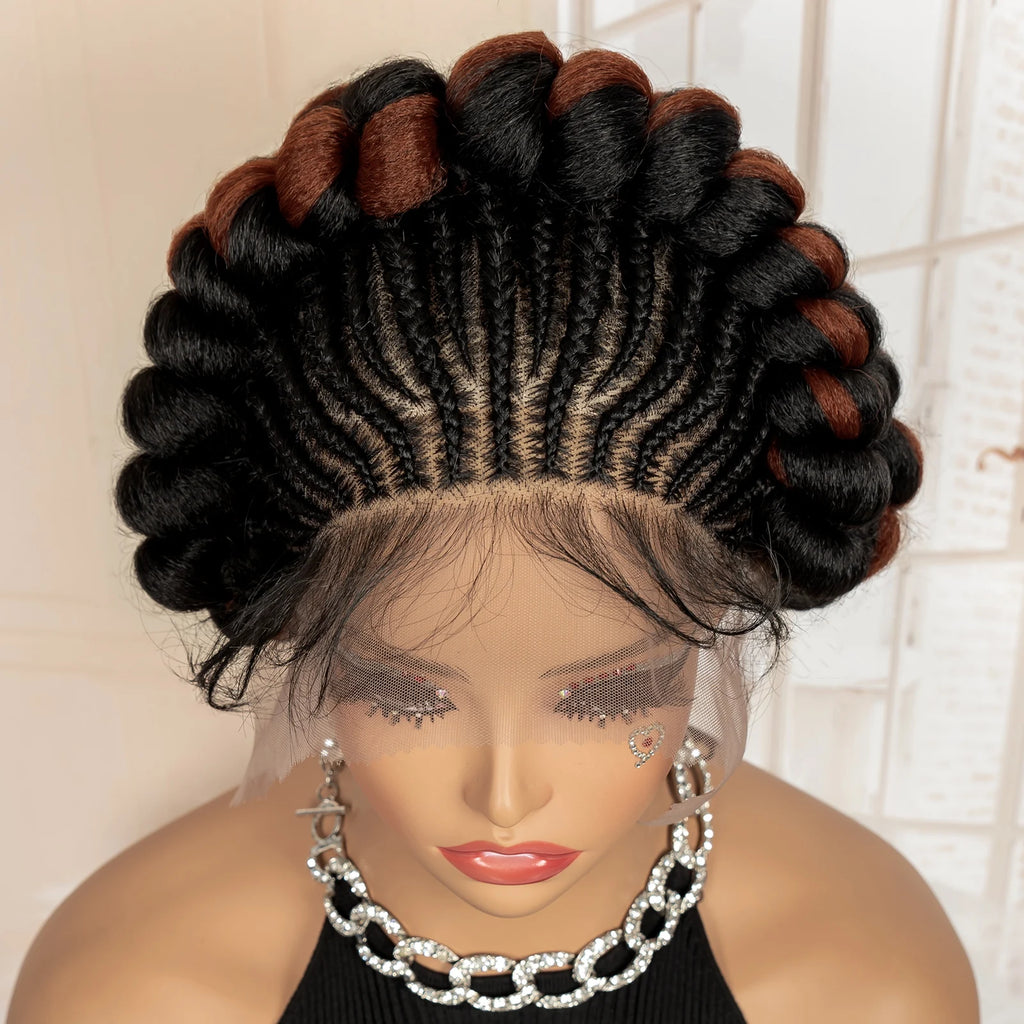 New Synthetic Full Lace Handmade Bantu Braided Wigs African Hair Wig for Black Women Short Cute Knotless Box Braiding Wig