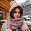 Women's Winter Hat Scarf Set - Thermal Wool Pom Beanie&Balaclava for Extreme Cold versatile hat with attached scarf  knitted hat