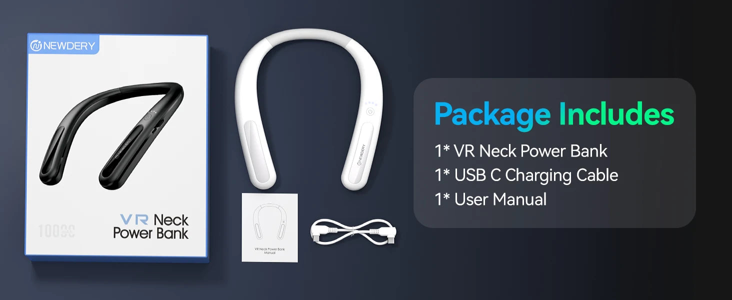 NEWDERY 10000mAh Battery Pack for Meta Quest 3S/3/2/1/Pro/PSVR 2/Pico 4 Pro USB C Portable Charger Hanging Neck Power Bank