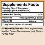 Vitamin D3 + K2 - Promote Calcium Absorption for Strong Bone, Joint, Skin, Immune, Vision and Heart Health - 120 Capsules