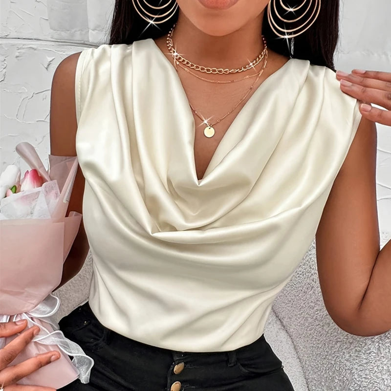 Basic Women Silk-Like Satin Tank Tops Vest Summer Sexy Camis Tank For Ladies Strappy Camisole Top Shirts Grunge Femme Cowl Neck