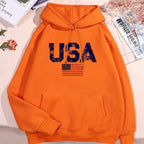 Usa Letters American Flag Stars And Stripes Hoodie Men Women Fleece Hoody Fleece Oversize Sweatshirt Autumn Pocket Clothes