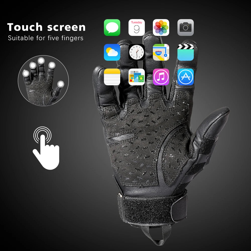 PU Leather Full Finger Tactical Touch Screen Gloves Hiking Cycling Training Climbing Airsoft Hunting Non-slip Protective Gear