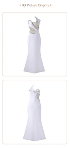 Women Mermaid Sexy White Sleeveless Bandage Long Dress Mesh Backless Strapless Diamonds Bodycon Party Evening Wedding Gowns