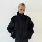 Casual Solid Loose Jackets Women Fashion Full Sleeve Single Breasted Stand Collar Short Coats Female 2025 Autumn Lady Outwears