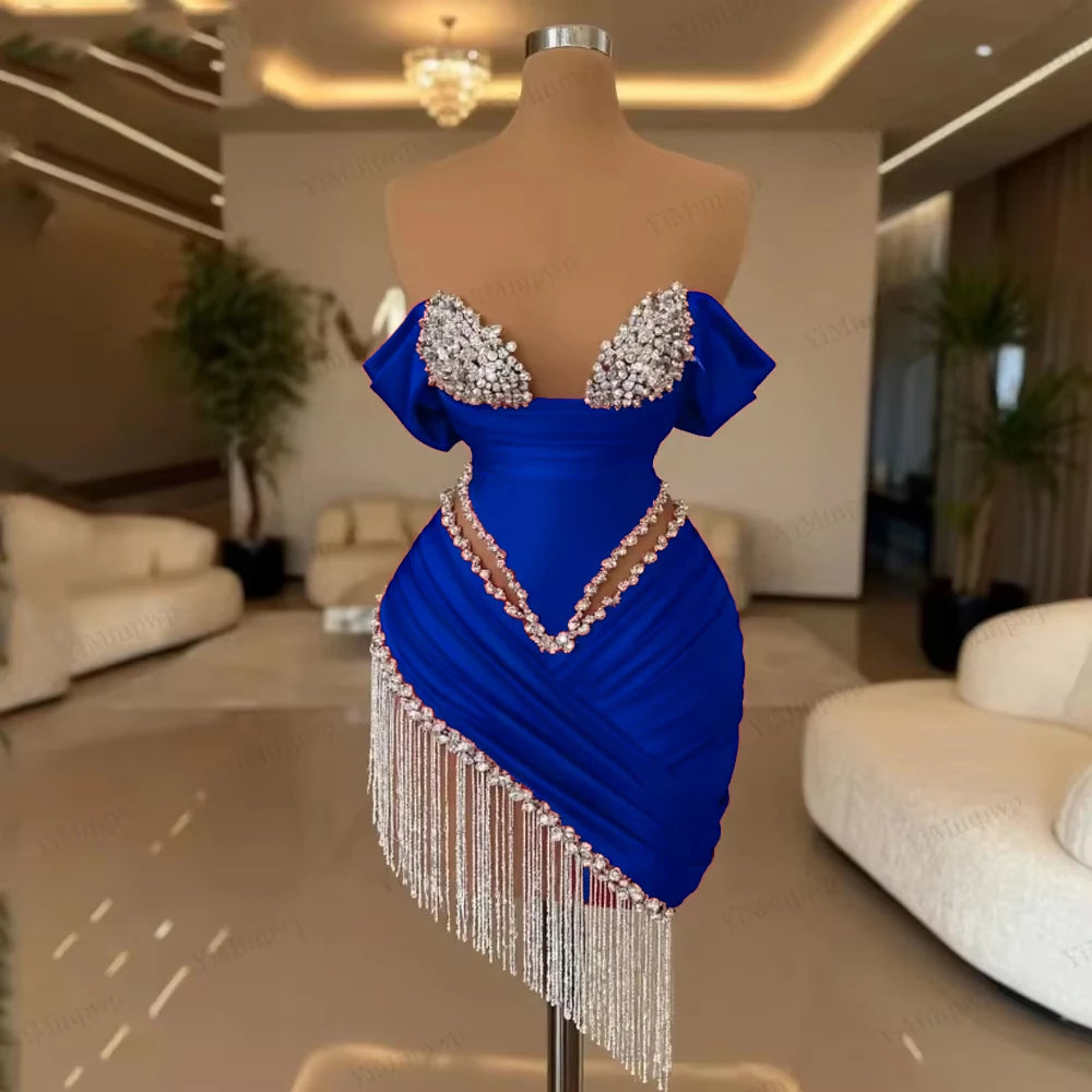 Crystal Ivory Cocktail Gown Pleat Straight Mini Homecoming Prom Dress Birthday Dress Satin Luxury 2026 Blackgirl Customized