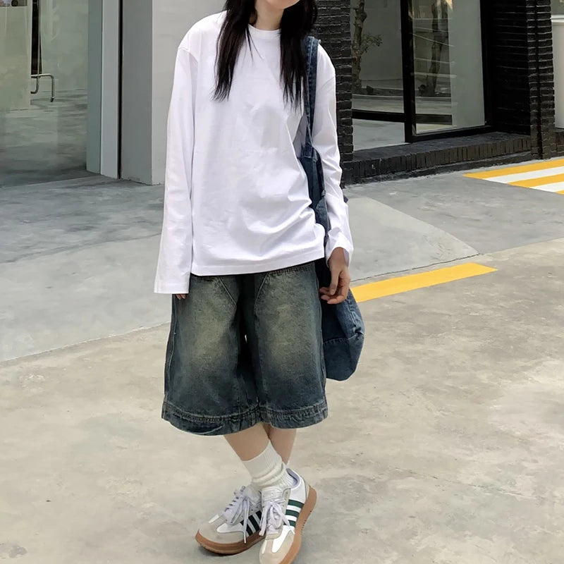 Y2K Vintage Baggy Jean Shorts Womens Washed Wide Leg Capri Pants Casual Barrel Jeans Denim Shorts Mens Oversized Jorts Main image
