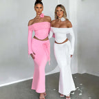 TARUXY Flower Bodycon Skirt Sets Women Slim Sexy Backless Lace Up Tops Women's Party Elegant Dress 2 Piece Womens Suits Outfits