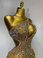 Sexy Sparkly Diamond Backless Short Dress 2026 Women Sleeveless Mesh See Through Evening Birthday Gown Singer Stage Outfit