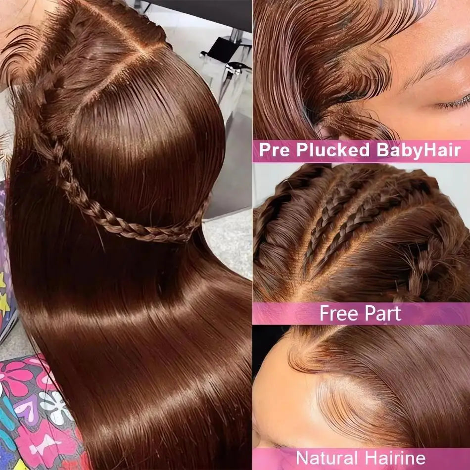 Chocolate Brown Straight 13X6 Hd Lace Frontal Wig Colored 100% Human Hair 13X4 Lace Front Wigs For Women Preplucked 30 36 Inch Secondary image