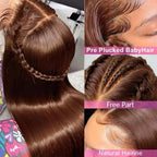 Chocolate Brown Straight 13X6 Hd Lace Frontal Wig Colored 100% Human Hair 13X4 Lace Front Wigs For Women Preplucked 30 36 Inch