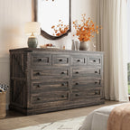 EnHomee 10 Drawer Large Antique Farmhouse wood Dresser and TV Stand with Smooth Metal Rail for Bedroom Storage