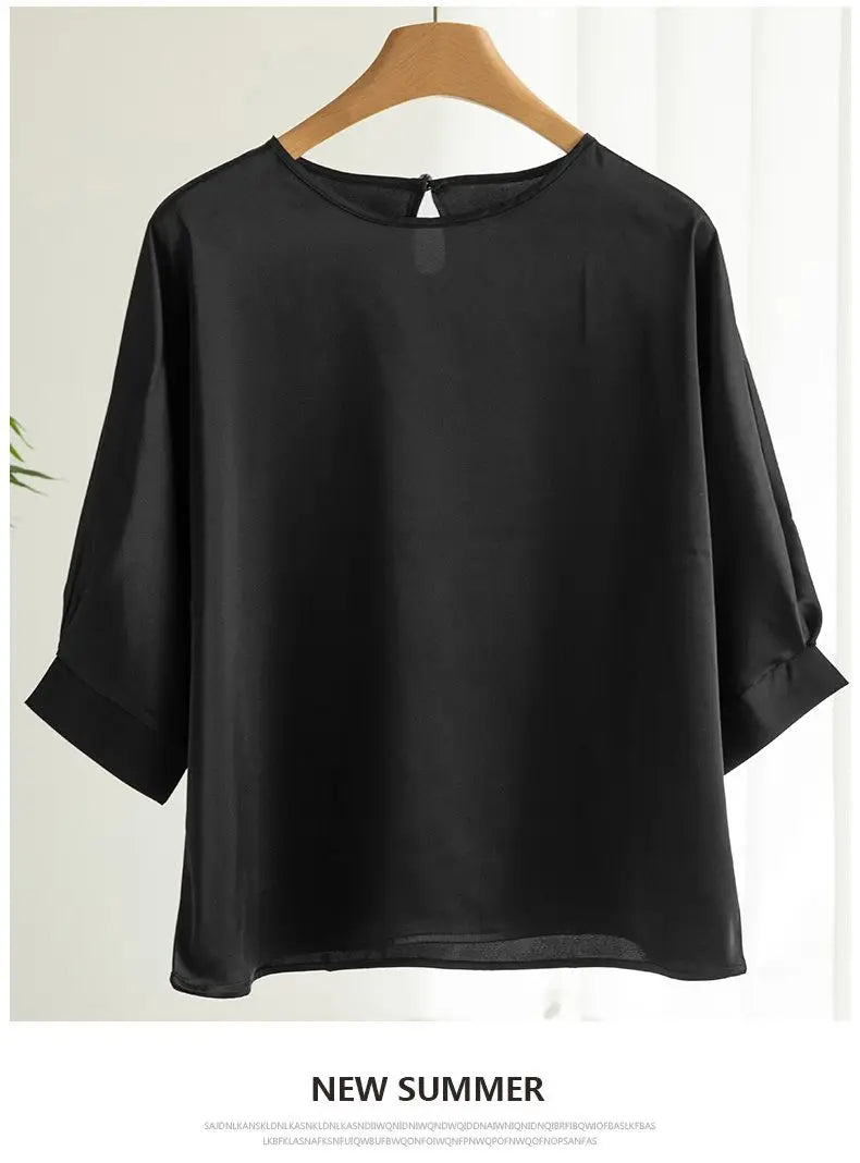 New In Summer Satin Silk Half-Sleeve Tee Tops Basic Solid Women‘s T-Shirt Casual O-neck Thin Shirts Ladies Loose Blouses