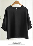 New In Summer Satin Silk Half-Sleeve Tee Tops Basic Solid Women‘s T-Shirt Casual O-neck Thin Shirts Ladies Loose Blouses