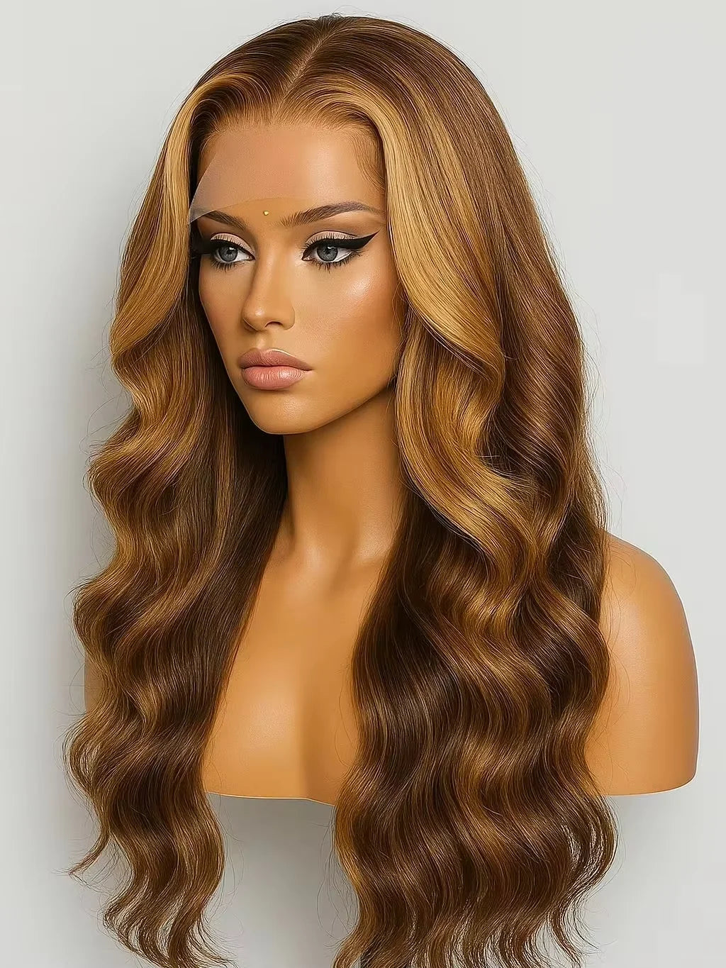 30 Inch Honey Blonde Ombre 13X4 HD Lace Front Wig Human Hair Highlight Body Wave Lace Frontal Wigs Pre Plucked 4/27 Colored Main image