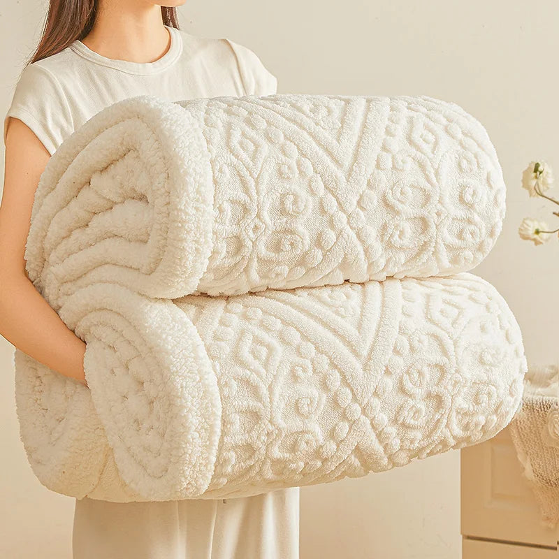 Winter Double Layer Sherpa Blanket Thicken Warmth Blankets for Bed 5D Carved Nap Blanket Quilt Plush Fuzzy Flannel Fleece Quilts
