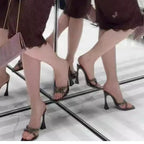 2026 NEW High Quality Luxury Heels Women's Sandals Designer Shoes Rhinestone Square Toe Open Toe Slides Женская Обувь