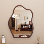 Irregular Wall Mirror Wavy Wooden Framed Modern Bohemian Decorative Mirror for Bathroom Bedroom Living Room Entryway