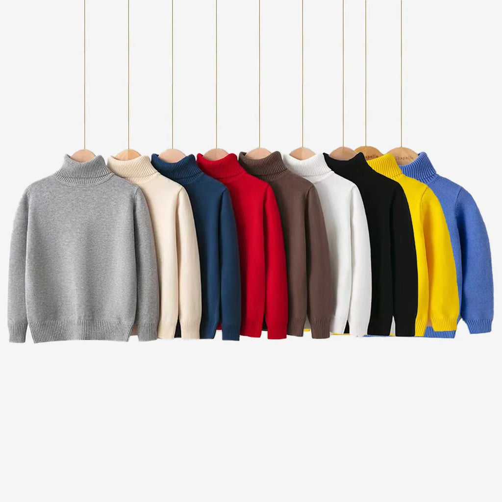2026 Autumn Winter Children's Cotton Sweater Full Sleeve Turtleneck Knitwear Baby Boys Girls Clothing Warm Soft Jumper Pullovers