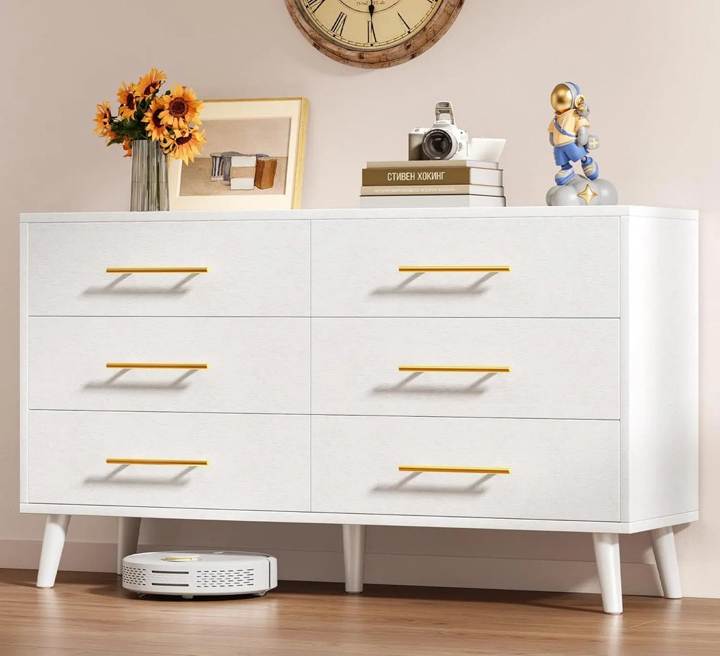 6 Drawer Dresser for Bedroom, Chest of Drawers with Metal Handles, Wood Storage Modern Dresser for Nursery, Living Ro，Customized