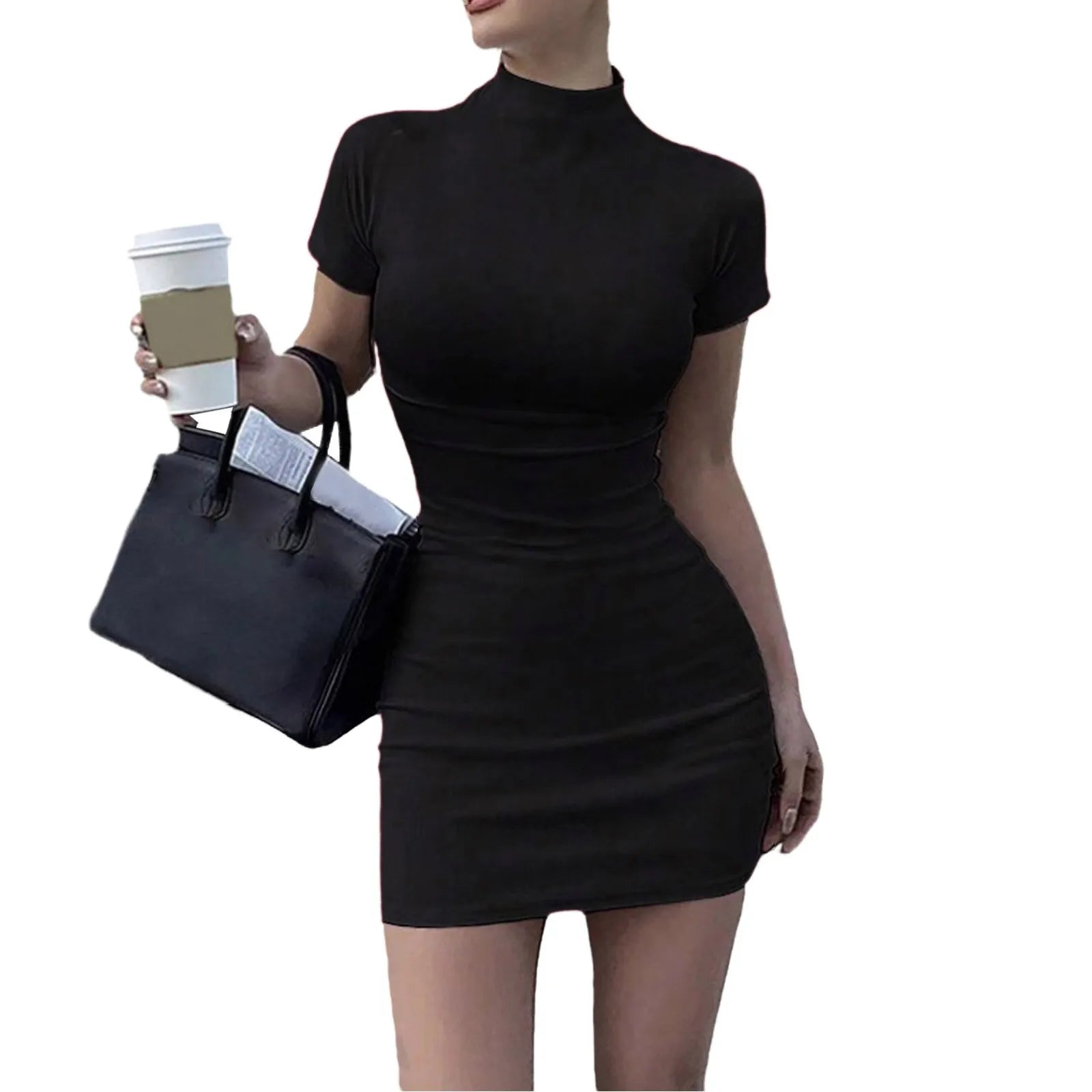 Bodycon Dresses For Women 2024 High Neck Thigh Length Short Sleeve Fitted Women'S Valentines Going Out Club Date Night Outfit Main image