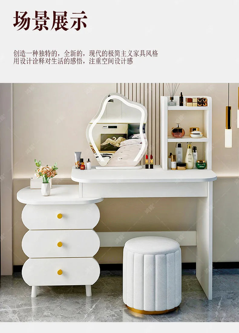 Bedroom Mirror Dressing Table Desk White Drawers Light Makeup Vanity Wood Room Penteadeira Com Espelho Dresser Furniture