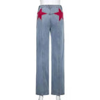 Retro Jeans European and American Style Design Slim Fit Leg Length All Match Pants Five Pointed Star Straight Women Versatile