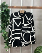 Women Geometric Print Shirt, Spring and Autumn Fashion Long-sleeved Shirts, Camisa Girls Chemise Size S M L XL XXL