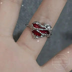 Irregular Red Crystal Glass Heart Aesthetic Rings For Women Y2K Gothic Animal Spider Ring Creative Grunge Jewelry Accessories