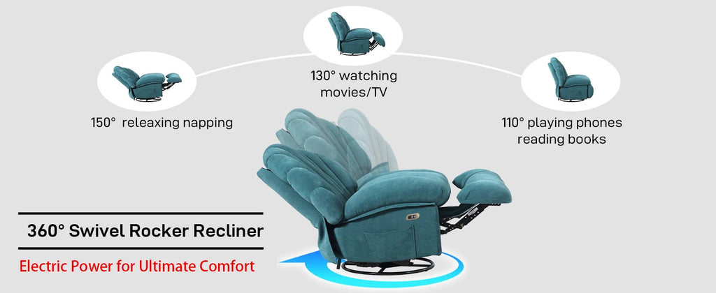 Power Recliner Chair Swivel, Comfortable Soft Fabric Shell Shape with Storage 360 Swivel Electric Big Tall Single Reclining Sofa