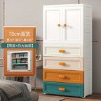 New model 70-Face wide thickened wardrobe simple bedroom plastic cabinet double door drawer type clothes hanging storage cabinet