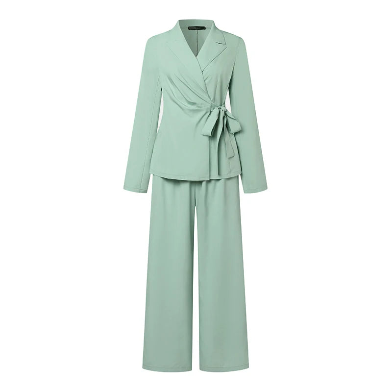 ZANZEA Elegant Office Lady Blazer Suits Women Classy Tied Waist Top and Pant 2pcs Outfit Streetwear Trend Commute Pant Sets 2025