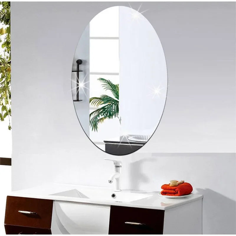 10pcs 3D Wall Sticker Mirror Oval  Acrylic High-definition tough Wall Sticker Home Bedroom Bathroom Self-adhesive Mirror
