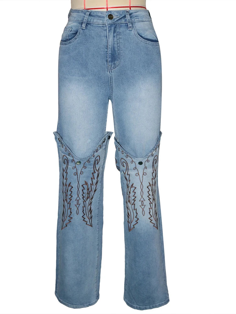 2025 & 2026 Summer Fashion Woman Vintage Embroidery Denim Trousers Casual High Waist Straight Leg Jeans Women Street Clothes Jean Pants