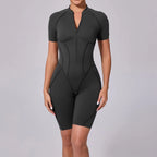 Seamless Yoga Jumpsuits Sports Fitness Zipper Hip-lifting Short-sleeved Backless Dance Workout Gym Shorts Bodysuits for Women