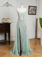 FATAPAESE Glamour Sequin Pearls Luxury Evening Dresses Sexy Tulle Train Party Dress for Wedding Charity Prom Award Ceremony