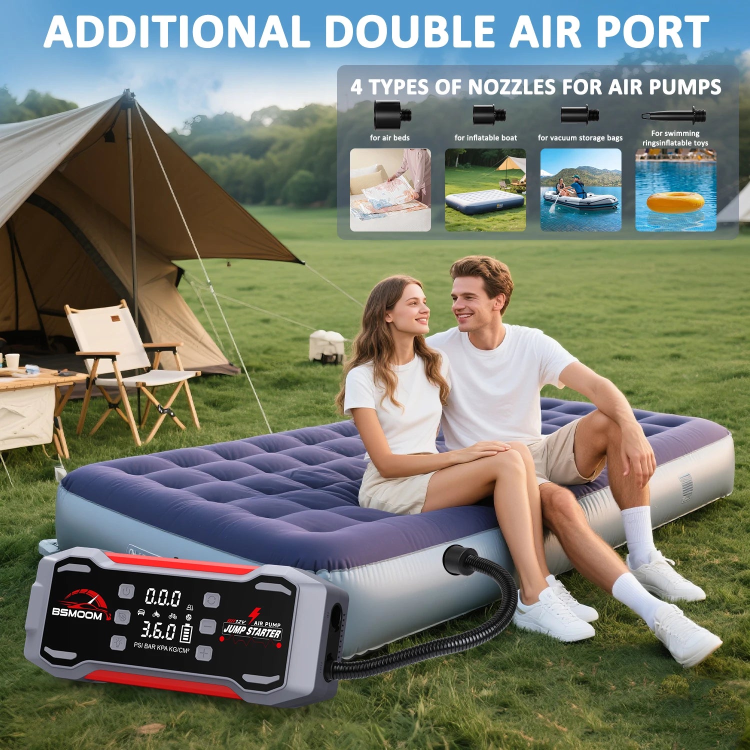 Car Jump Starter With Air Compressor Jump Starter Power Bank Portable Battery Starter 150PSI Air Pump With LED Light