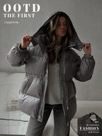 Bornladies Drawstring Slim Fit Cotton Jacket Women's  Winter New Hooded Zipper Cotton Robe Comfortable Warm Bread Jacket