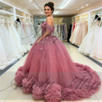 Customized Elegant Pink Quinceanera Dress Ball Gown Beads Applique Corset Pageant Sweet 15 Party Tiered Ruffle Prom Party Dress