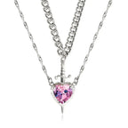 Heart and Sword Necklace Couple Necklaces Zircon Crystal Ring Bracelet Necklace Jewelry Set for Romantic Valentine's Day Gifts