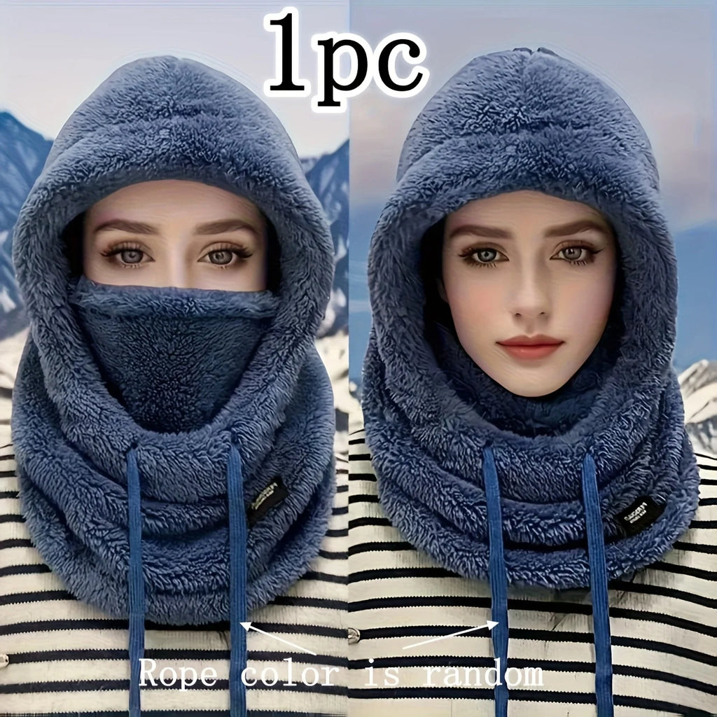 Winter plush winter cap - Elastic drawstring closure, lightweight and warm for cycling, skiing, outdoor activities. Solid color
