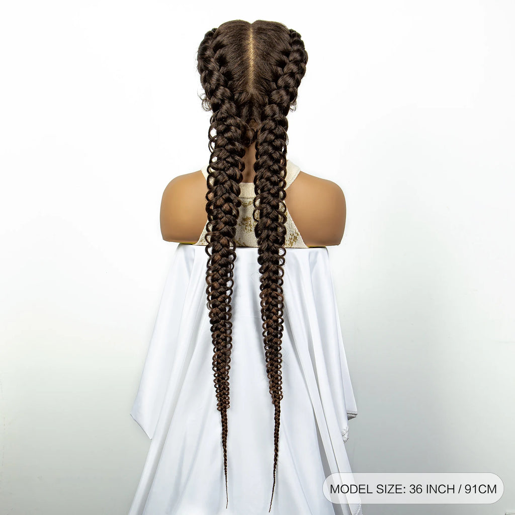 1B/30 Dark Brown Synthetic Lace Frontal Dutch Box Braided Wigs for Black Women Fishtail Braids Wigs with Baby Hair Cornrow Wigs