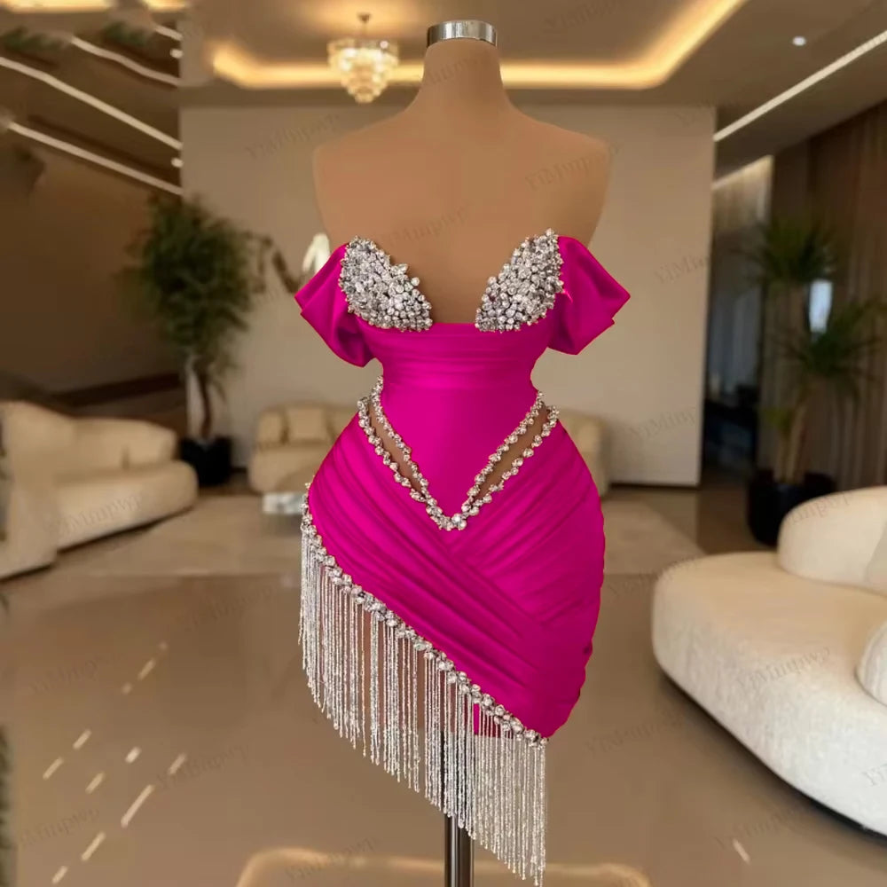 Crystal Ivory Cocktail Gown Pleat Straight Mini Homecoming Prom Dress Birthday Dress Satin Luxury 2026 Blackgirl Customized