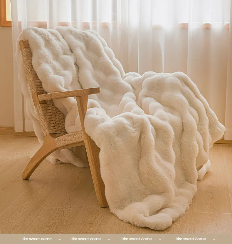 Ultra Soft Luxury Flffy Faux Rabbit Fur Blanket, Thick Winter Warm Throw Blankets, Plush Cozy Bubble Fleece Blankets Home Decor