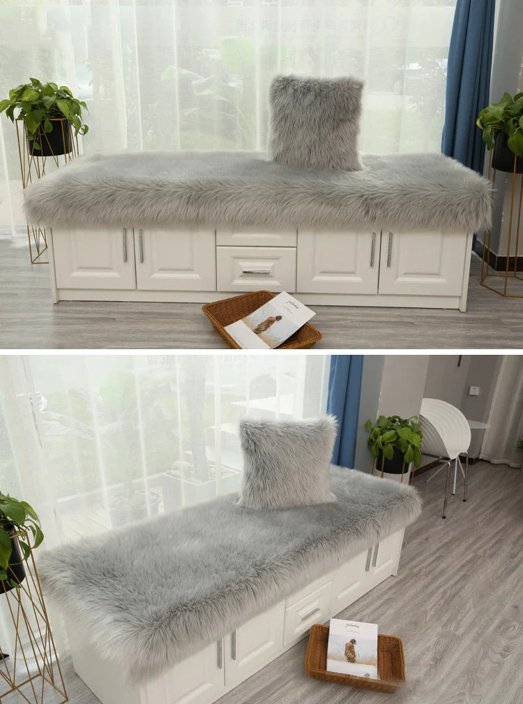 Luxury Faux Sheepskin Carpet Modern Living Room Home Decor Imitation Wool Mat Balcony Window Cushion Kids Bedroom Rug White Gray